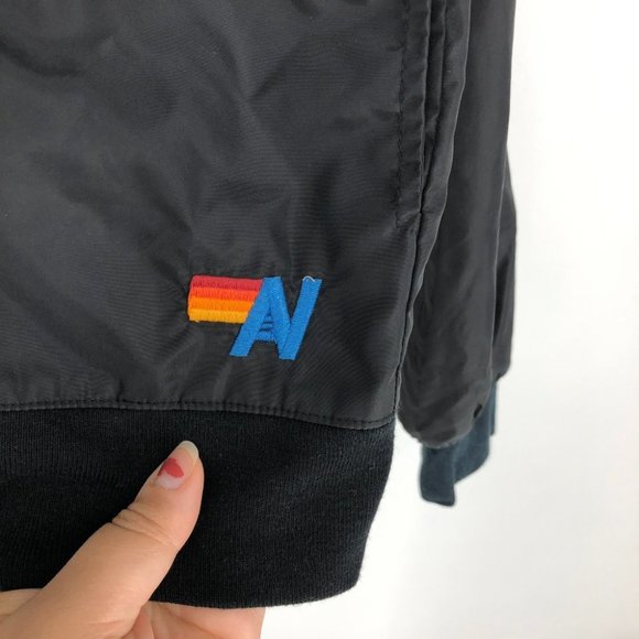 Aviator Nation Black Bomber style Windbreaker w/ Lightning Bolt Graphic size M - Picture 4 of 15